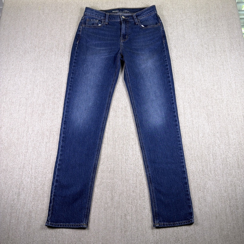 Old Navy Wow Boyfriend Jeans Women 2 Dark Blue Mid Rise Stretch Denim